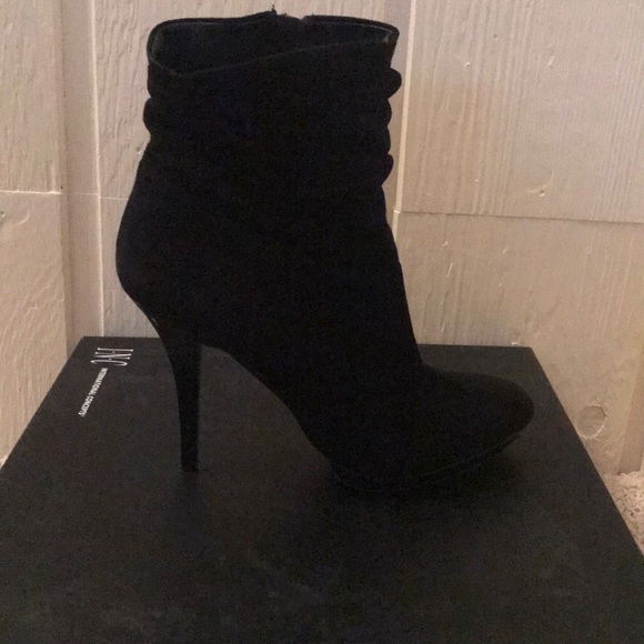 Black Suede INC Gallia Heeled Ankle Boots - Picture 3 of 7
